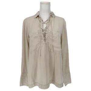 Free People Under Your Spell V-Neck Tie Front Tunic Blouse Size S Boho Casual